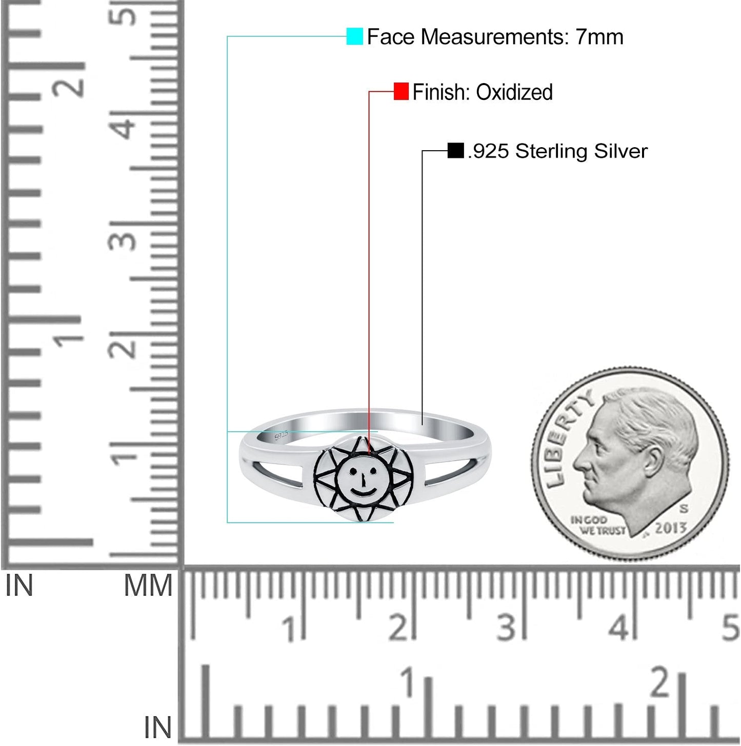 Smiling Sun Oxidized Band Thumb Ring (7mm)