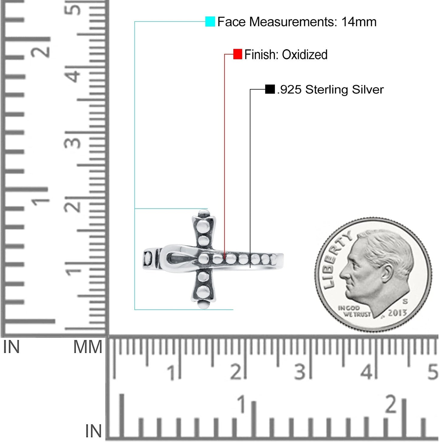 Ankh Cross Band Oxidized Ring (14mm)