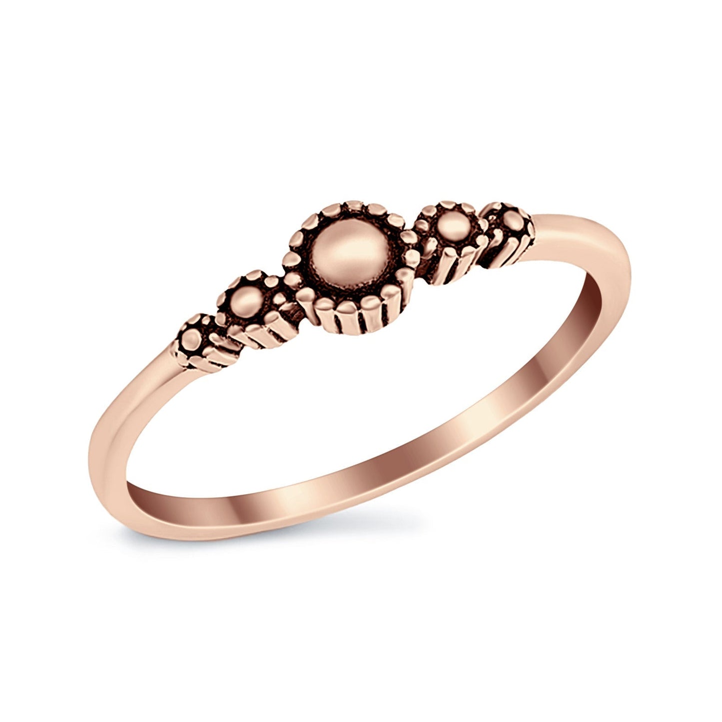 Petite Dainty Band Rose Tone Oxidized Plain Ring