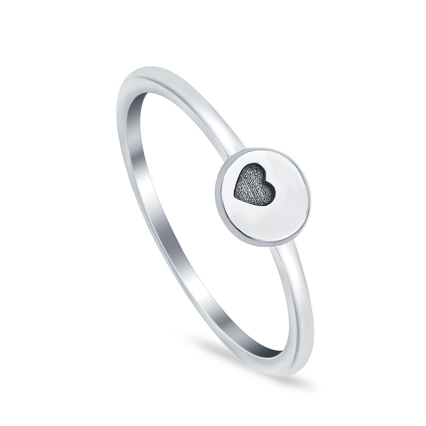 Round Heart Engraved Oxidized Ring