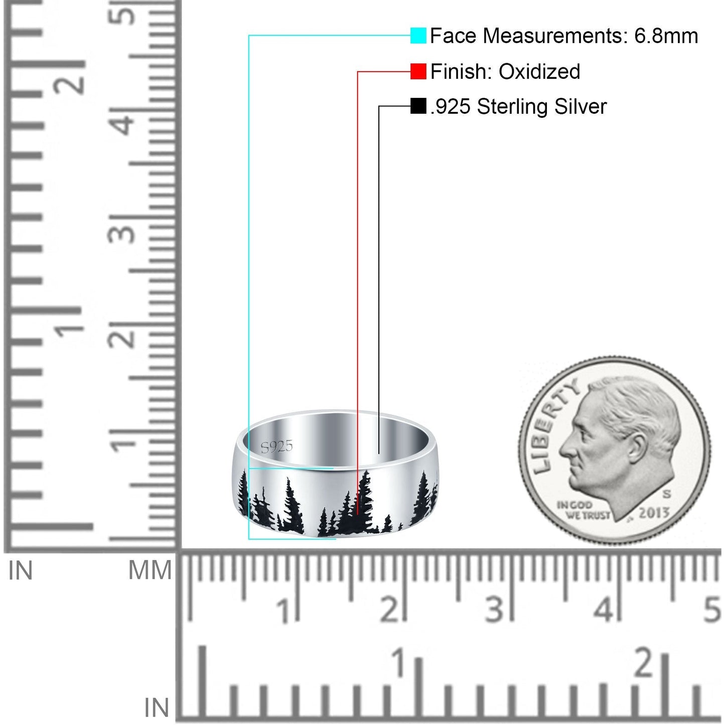 Forest Trees Band Oxidized Rings (6.8mm)