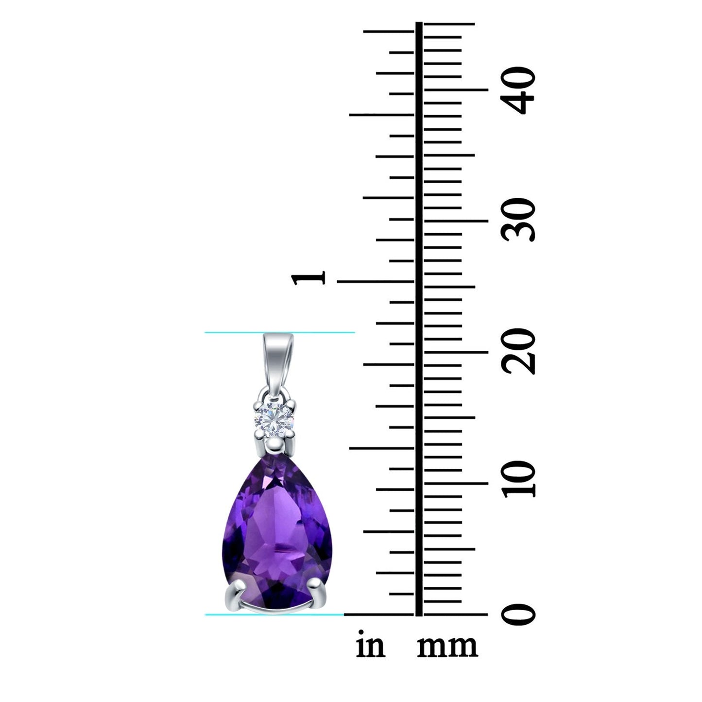 Pear Shape Simulated Amethyst CZ Charm Pendant (21.5mm)