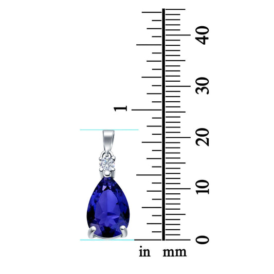 Pear Shape Simulated Blue Sapphire CZ Charm Pendant (21.5mm)