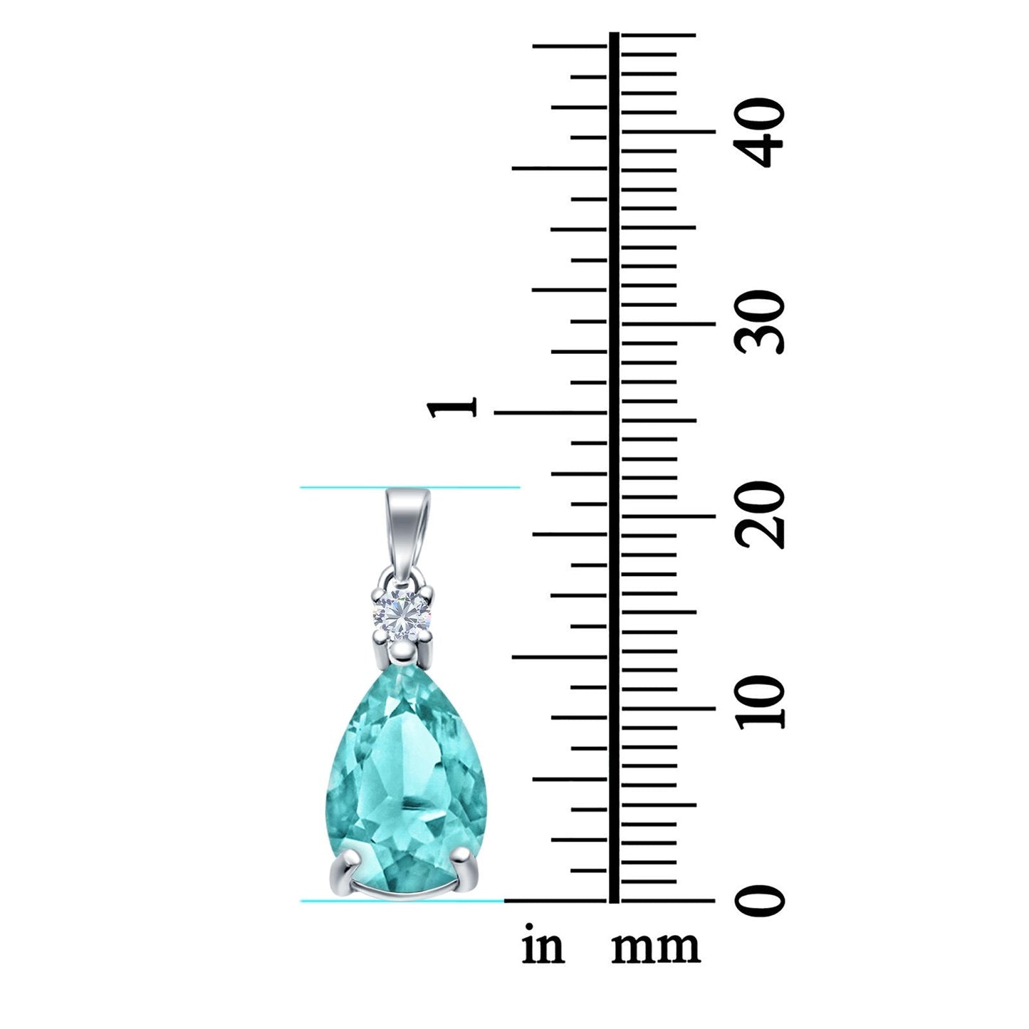 Pear Shape Simulated Paraiba Tourmaline CZ 925 Sterling Silver Charm Pendant (21.5mm)