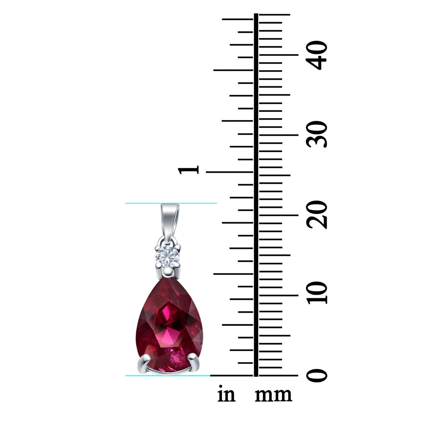 Pear Shape Simulated Ruby CZ Charm Pendant (21.5mm)