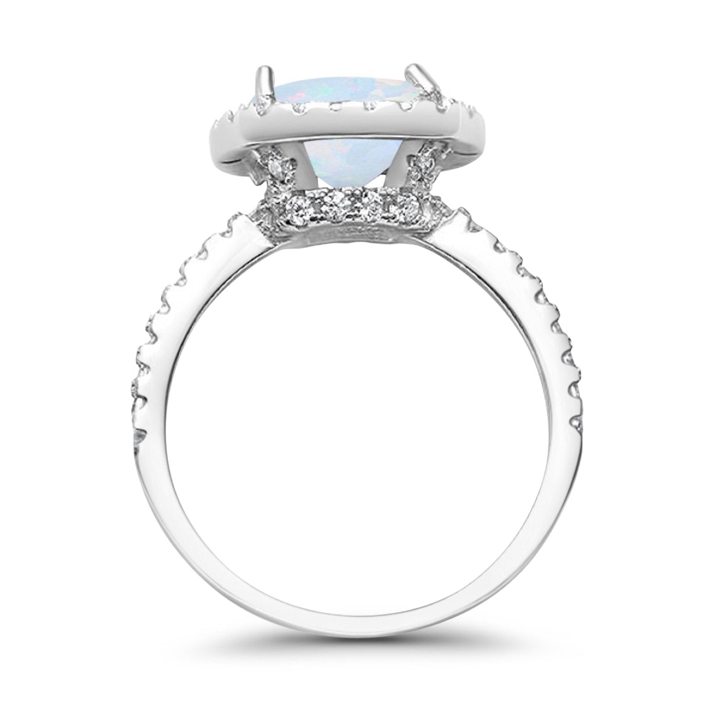 Halo Cushion Lab Created White Opal Engagement Ring