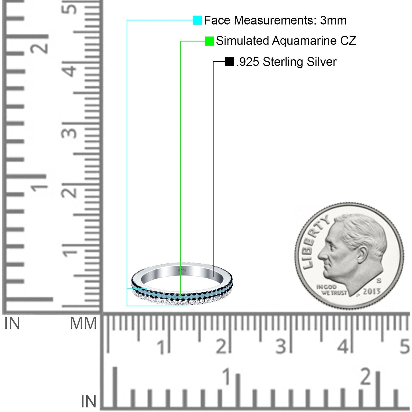 Full Eternity Stackable Band Round Aquamarine Cubic Zirconia Ring