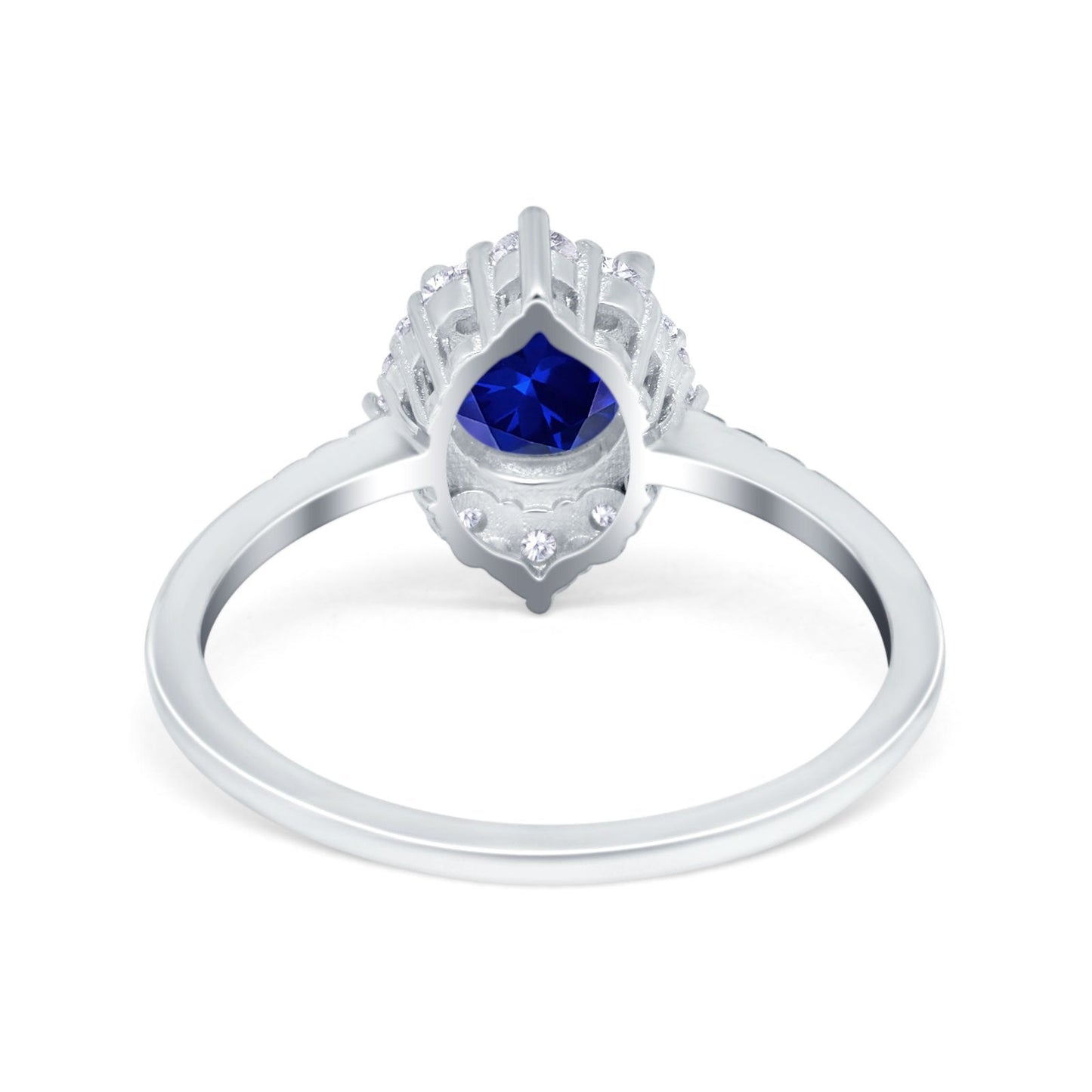 Halo Vintage Round Simulated Blue Sapphire CZ Engagement Ring