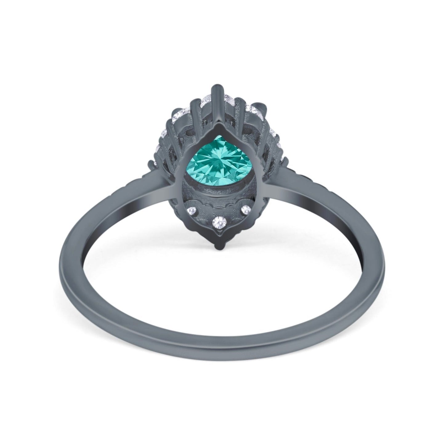 Vintage Round Black Tone, Simulated Paraiba Tourmaline CZ Engagement Ring