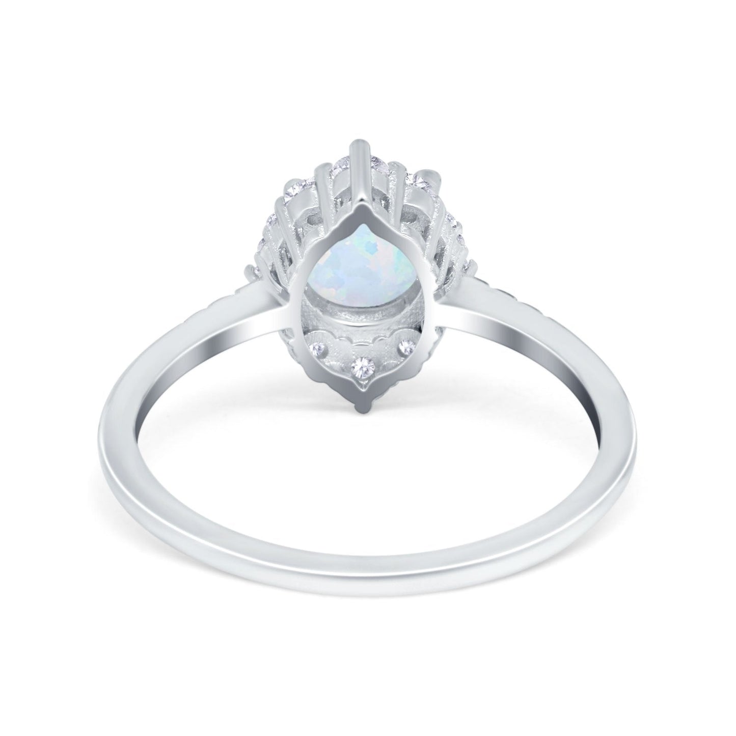 Halo Vintage Round Lab Created White Opal Engagement Ring