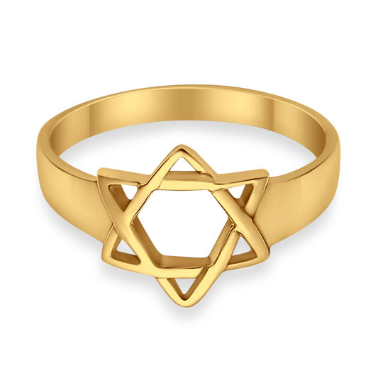 Jewish Star Ring Yellow Tone Star of David Judaism Band