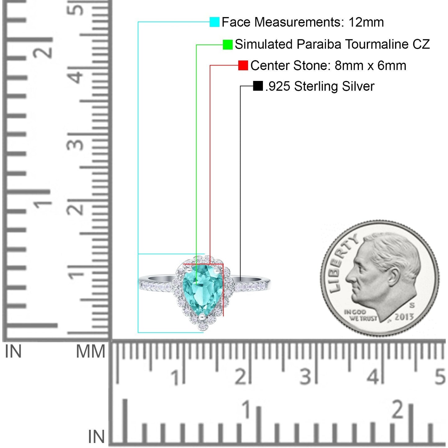 Teardrop Pear Halo Paraiba Tourmaline CZ Engagement Ring