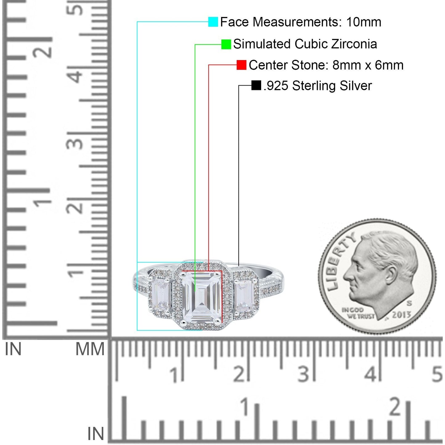 Emerald Cut Halo Simulated Cubic Zirconia Engagement Ring