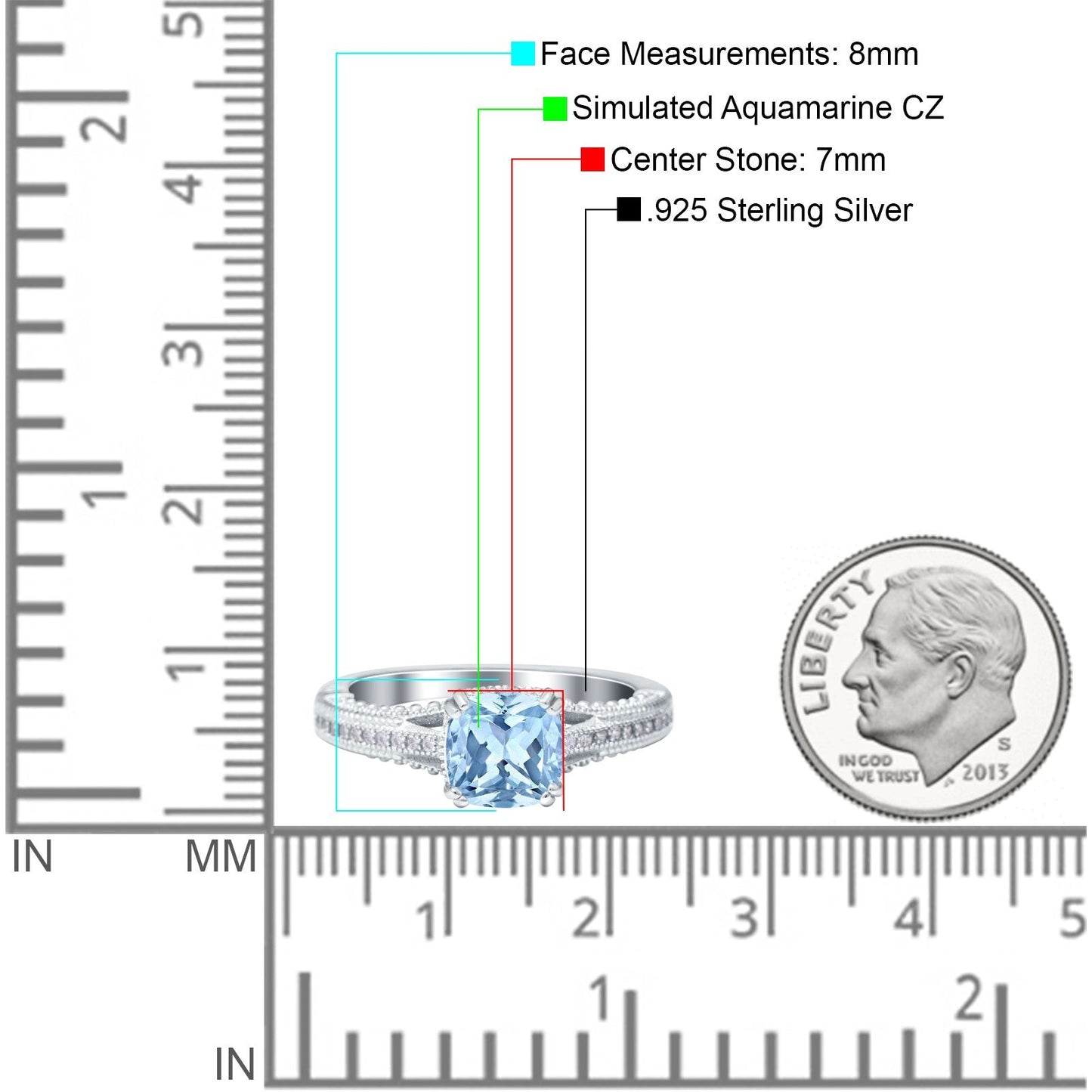 Cushion Cut Art Deco Simulated Aquamarine CZ Engagement Ring