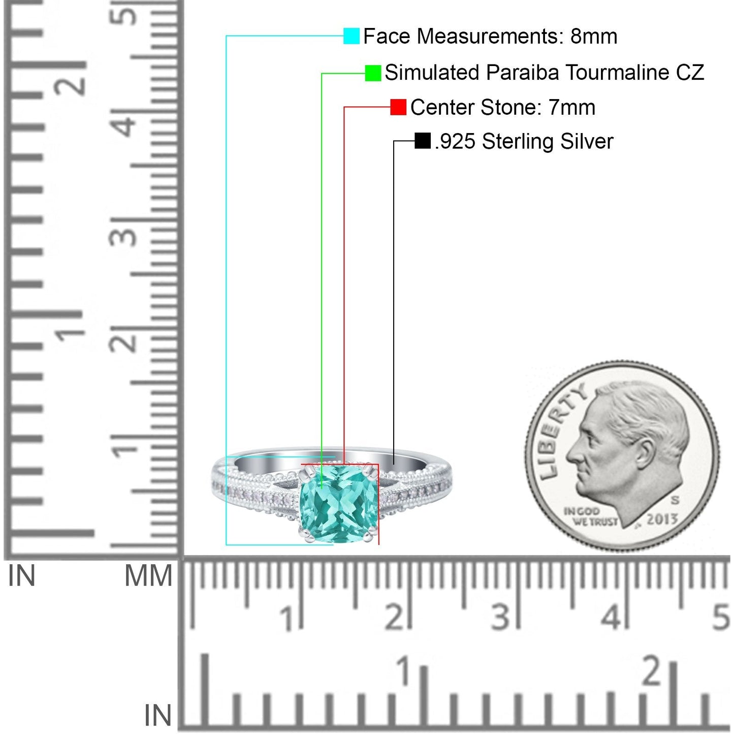 Cushion Cut Art Deco Paraiba Tourmaline CZ Engagement Ring