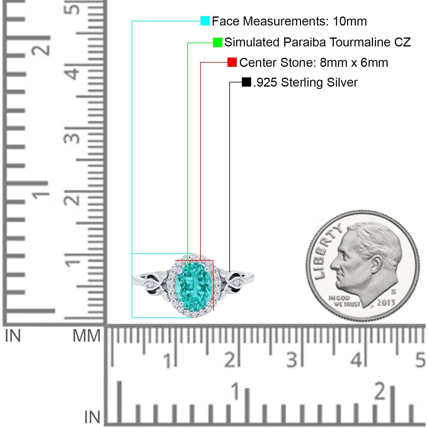 Oval Halo Simulated Paraiba Tourmaline CZ Engagement Ring