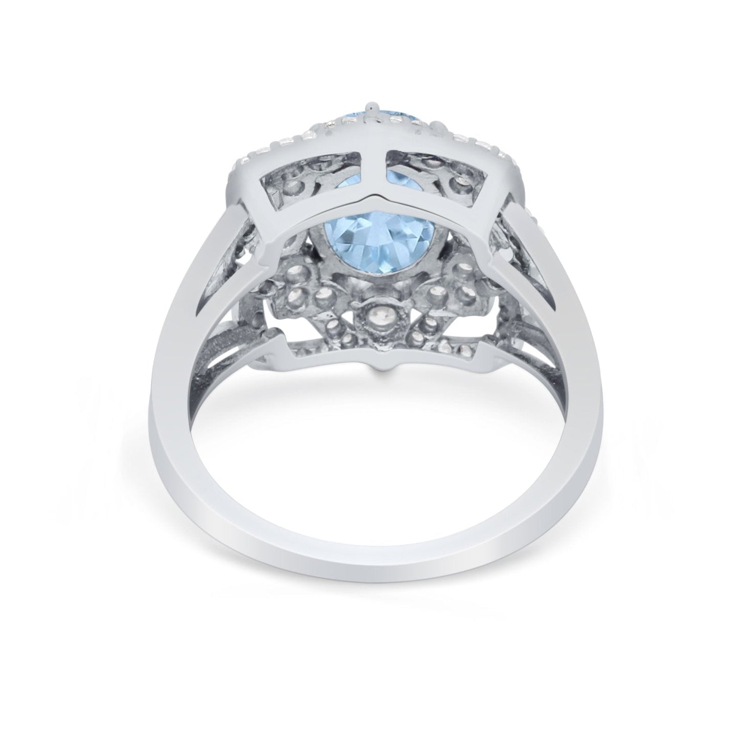 Art Deco Oval Wedding Ring Simulated Aquamarine CZ