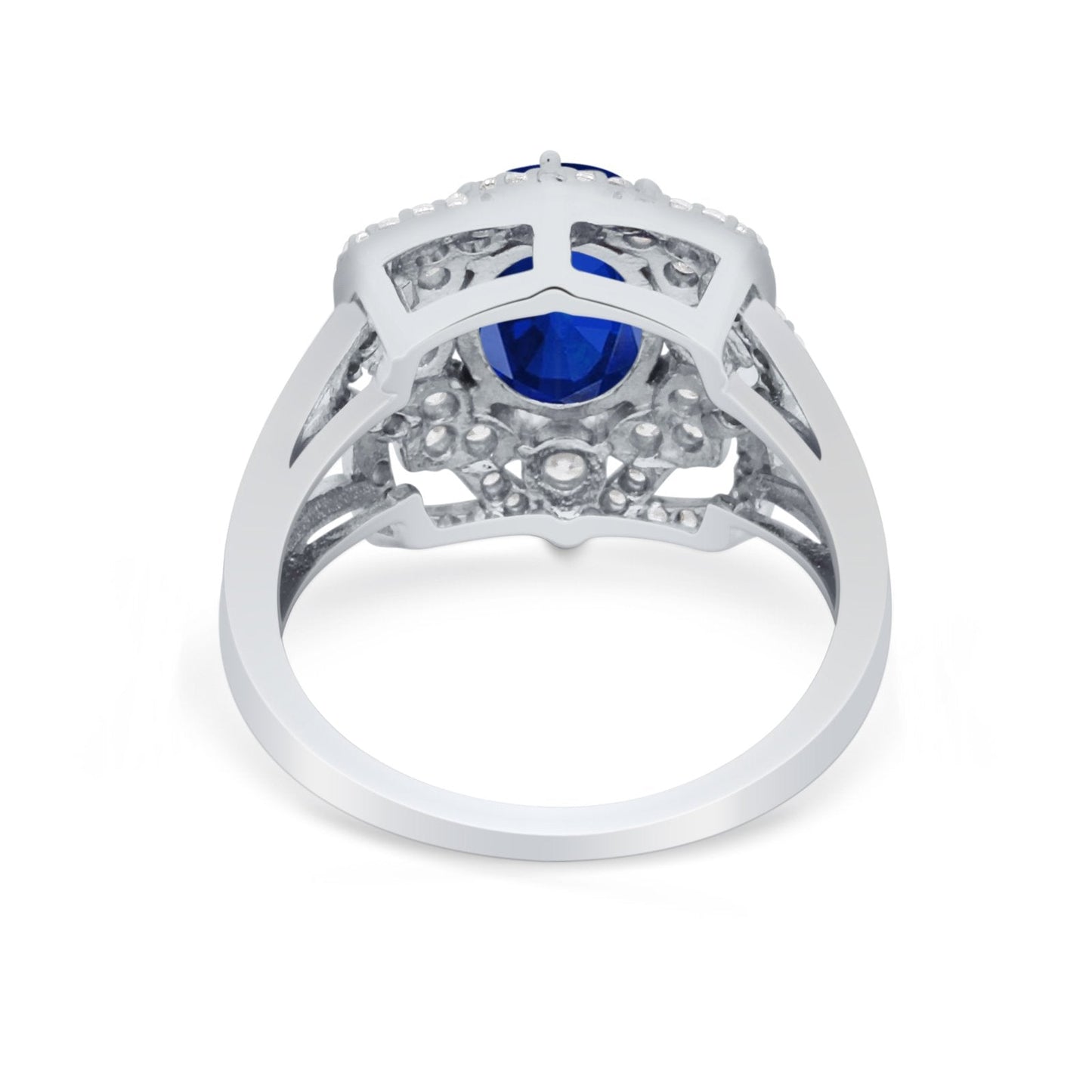 Art Deco Oval Wedding Ring Simulated Blue Sapphire CZ