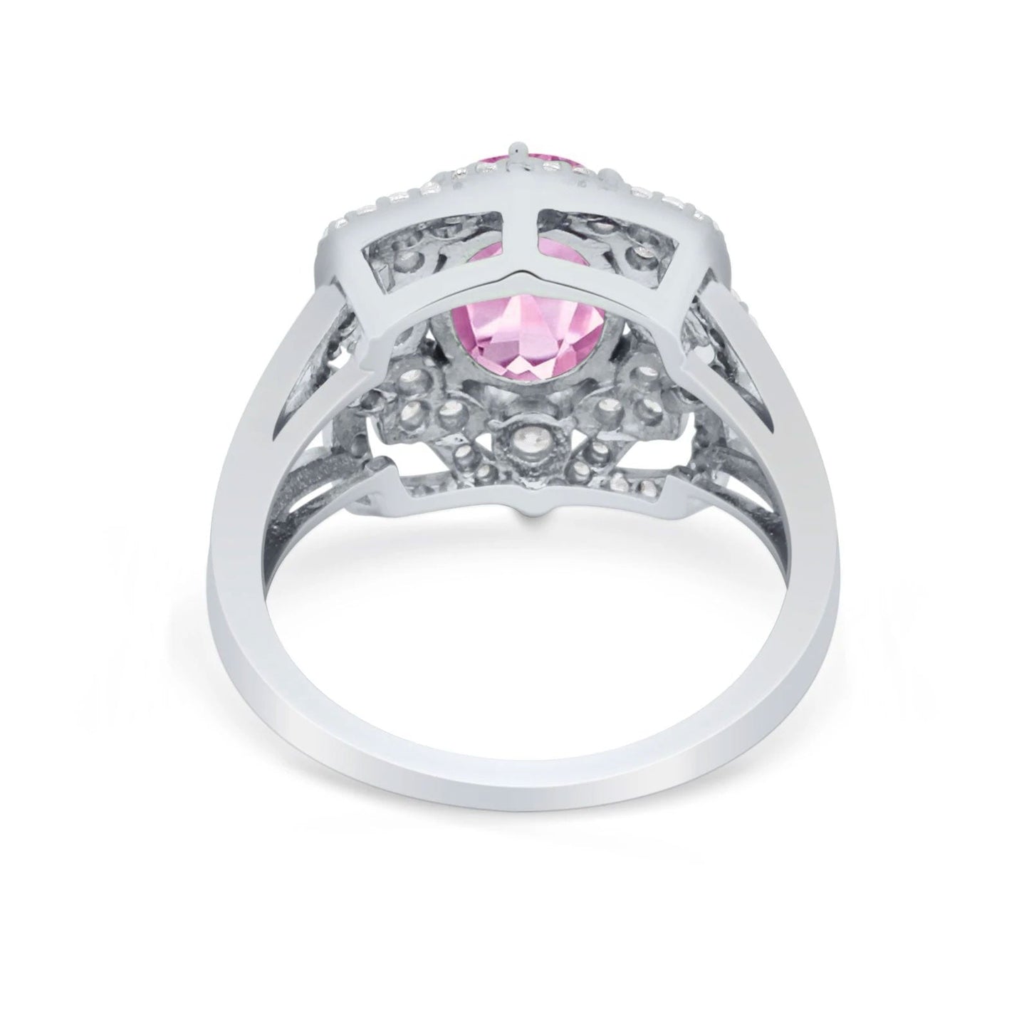 Art Deco Oval Wedding Ring Simulated Pink CZ