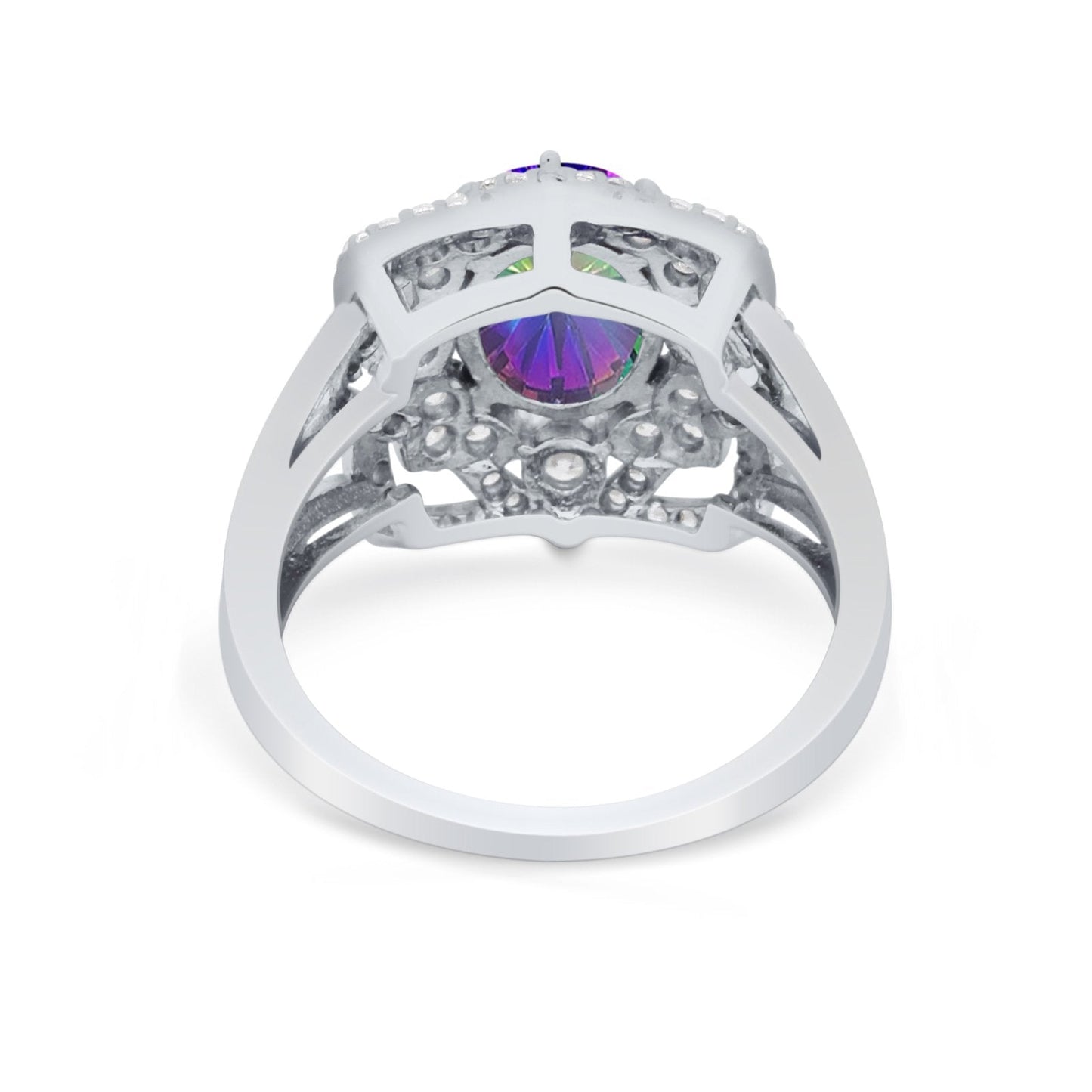 Art Deco Oval Wedding Ring Simulated Rainbow CZ