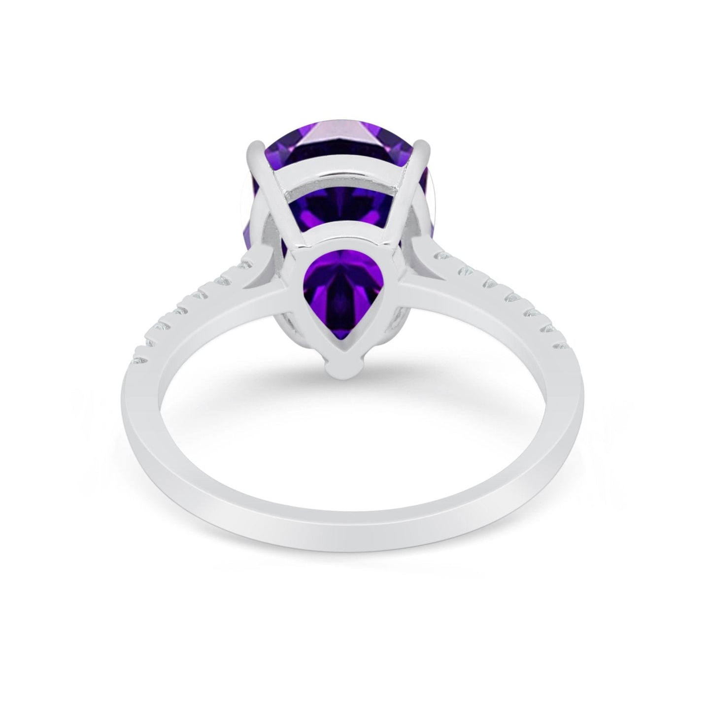 Teardrop Engagement Ring Pear Round Simulated Amethyst CZ