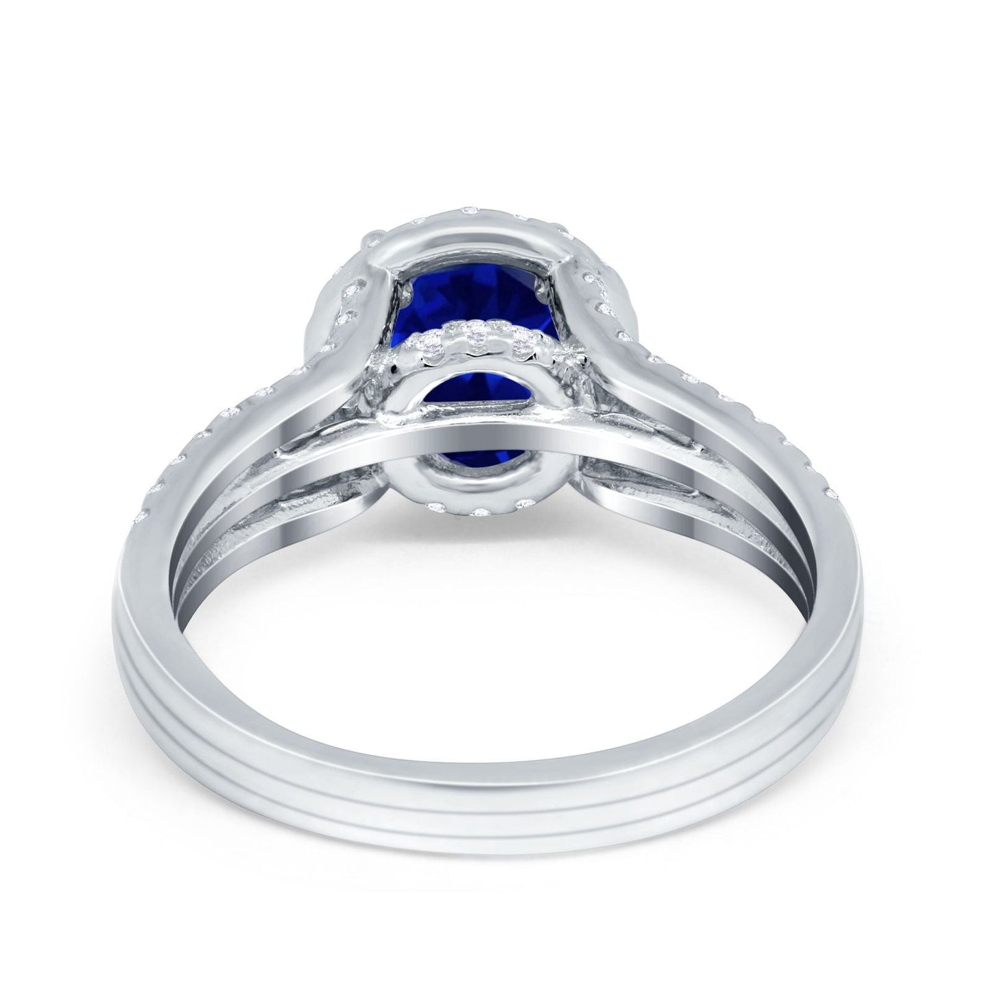 Halo Accent Dazzling Simulated Blue Sapphire CZ  Engagement Ring