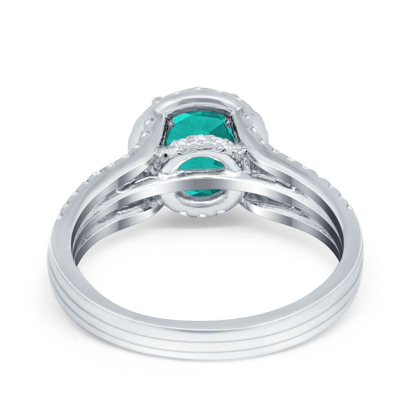 Halo Accent Dazzling Simulated Paraiba Tourmaline CZ Engagement Ring