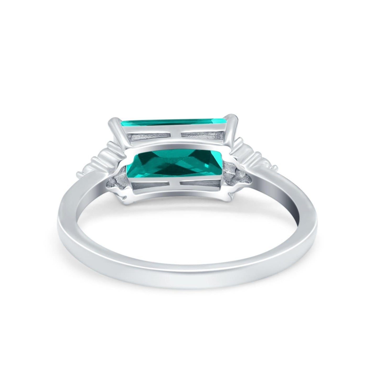 Emerald Cut Sideways Simulated Paraiba Tourmaline CZ Ring