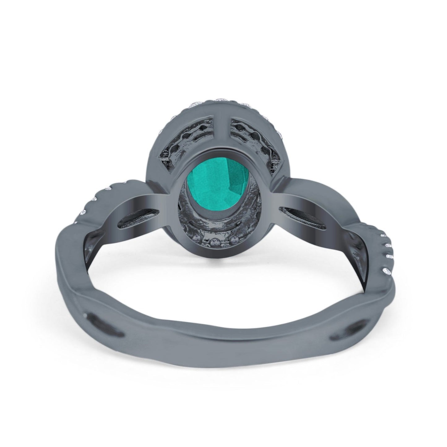 Halo Infinity Shank Engagement Ring Black Tone, Simulated Paraiba Tourmaline CZ