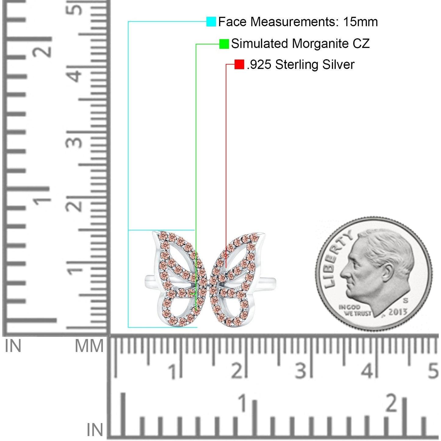 Butterfly Ring Simulated Morganite CZ Wedding Band