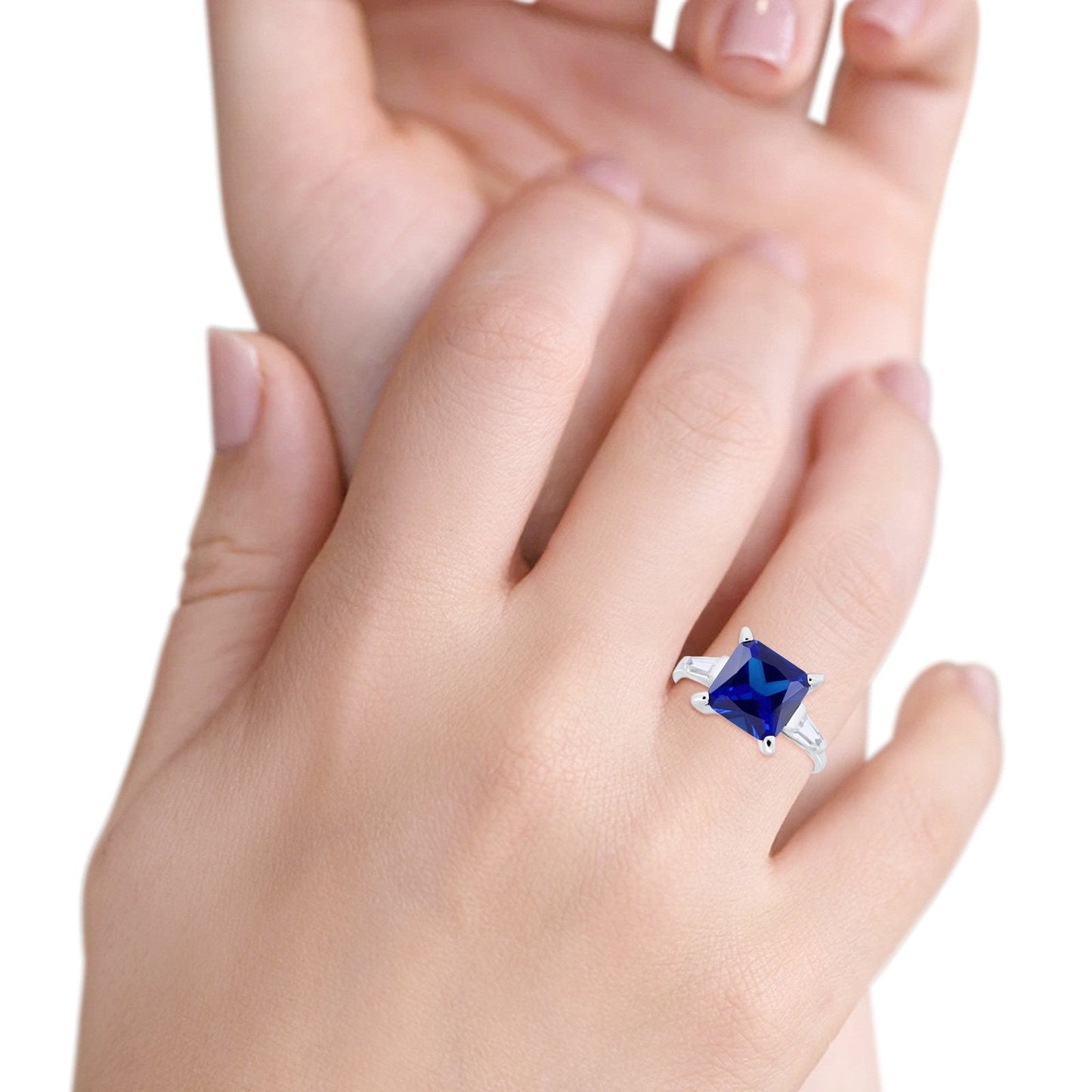 Princess Cut Baguette Simulated Blue Sapphire CZ Wedding Ring