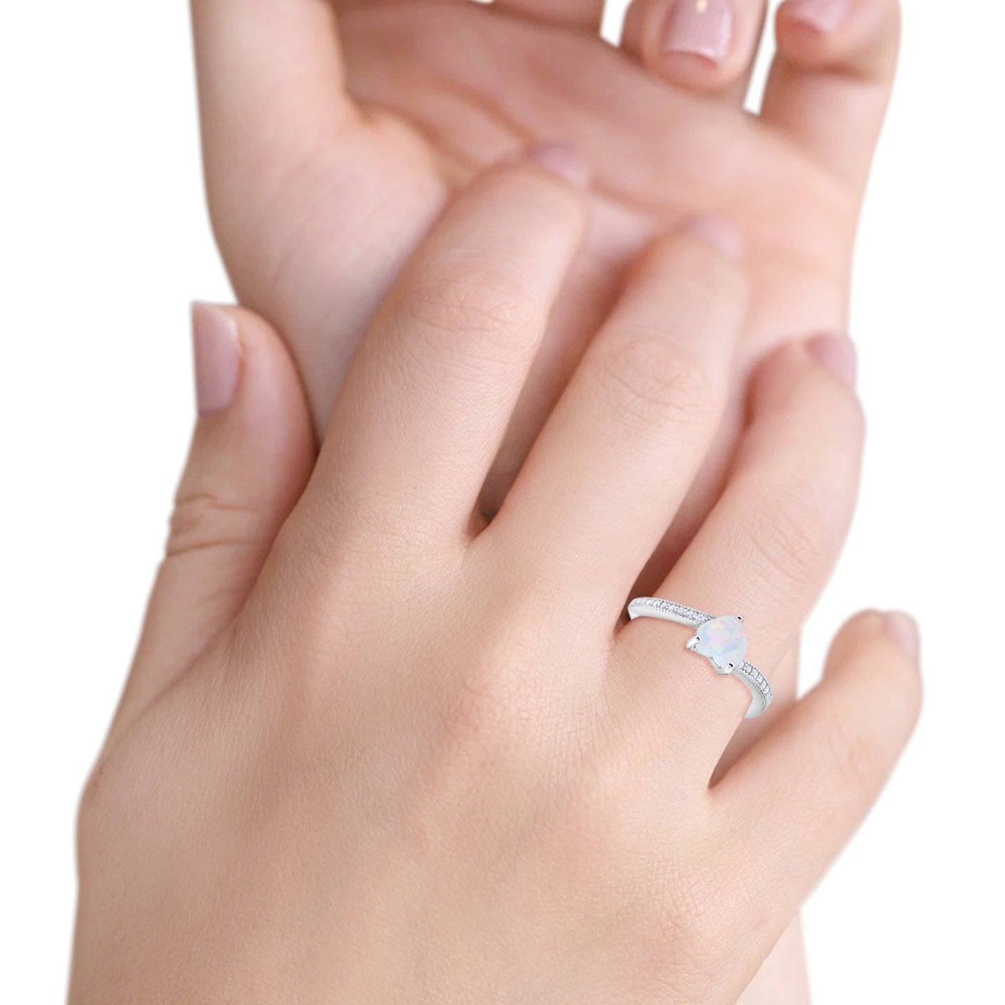 Heart Lab Created White Opal Promise Ring