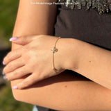 14K Gold 7" Hand Of Hamsa Bracelet Round Natural Diamond