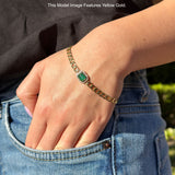 14K Gold 7" Link Chain Cuban Bracelet Green Emerald Cut Halo Diamond