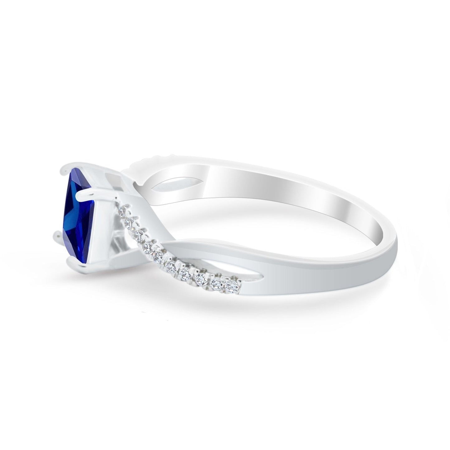 Princess Cut Blue Sapphire CZ Engagement Ring