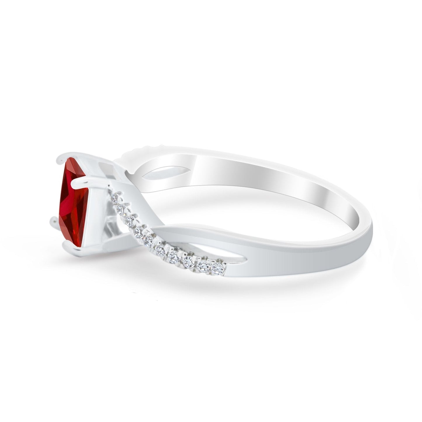 Princess Cut Garnet CZ Engagement Ring