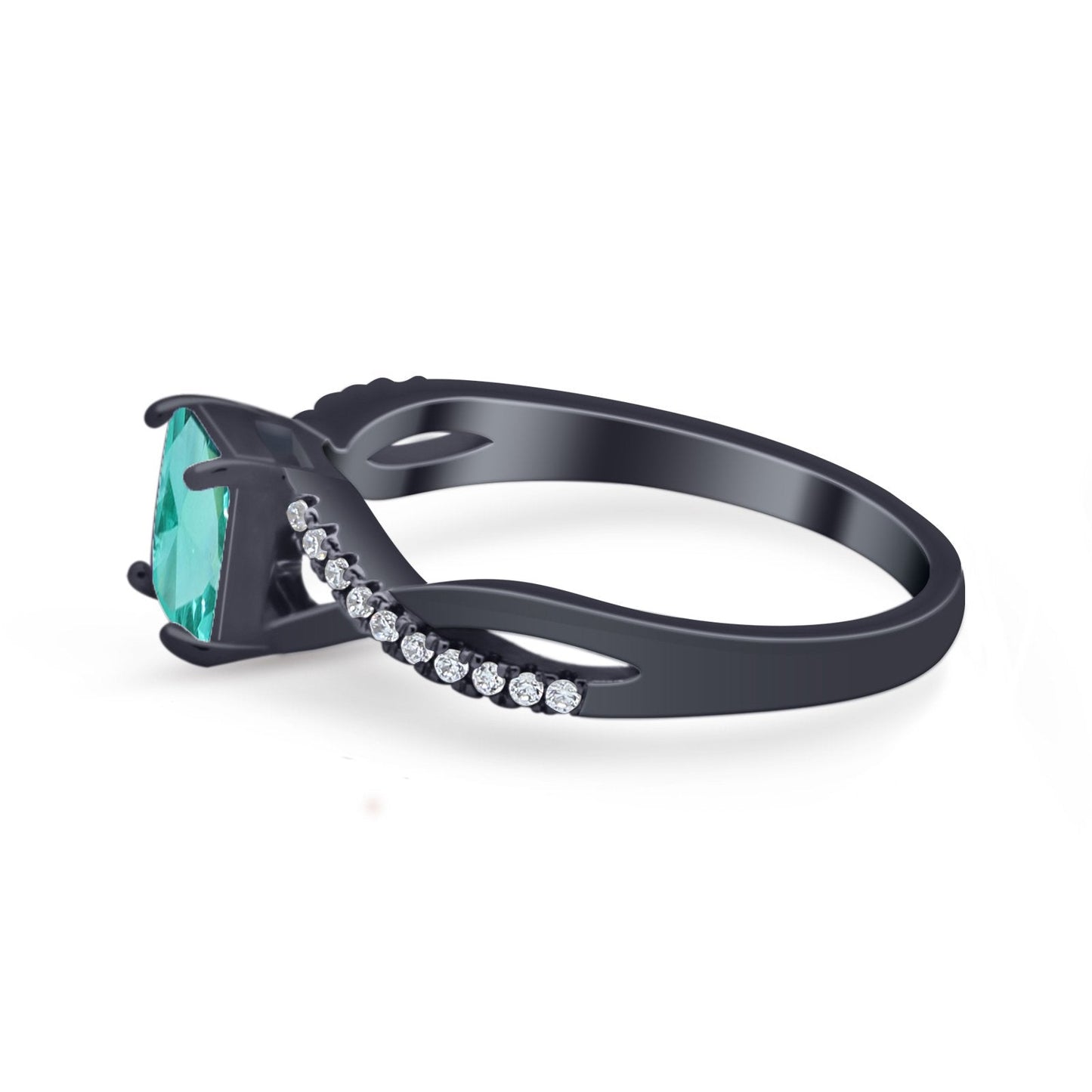 Princess Cut Black Tone,  Paraiba Tourmaline CZ Ring