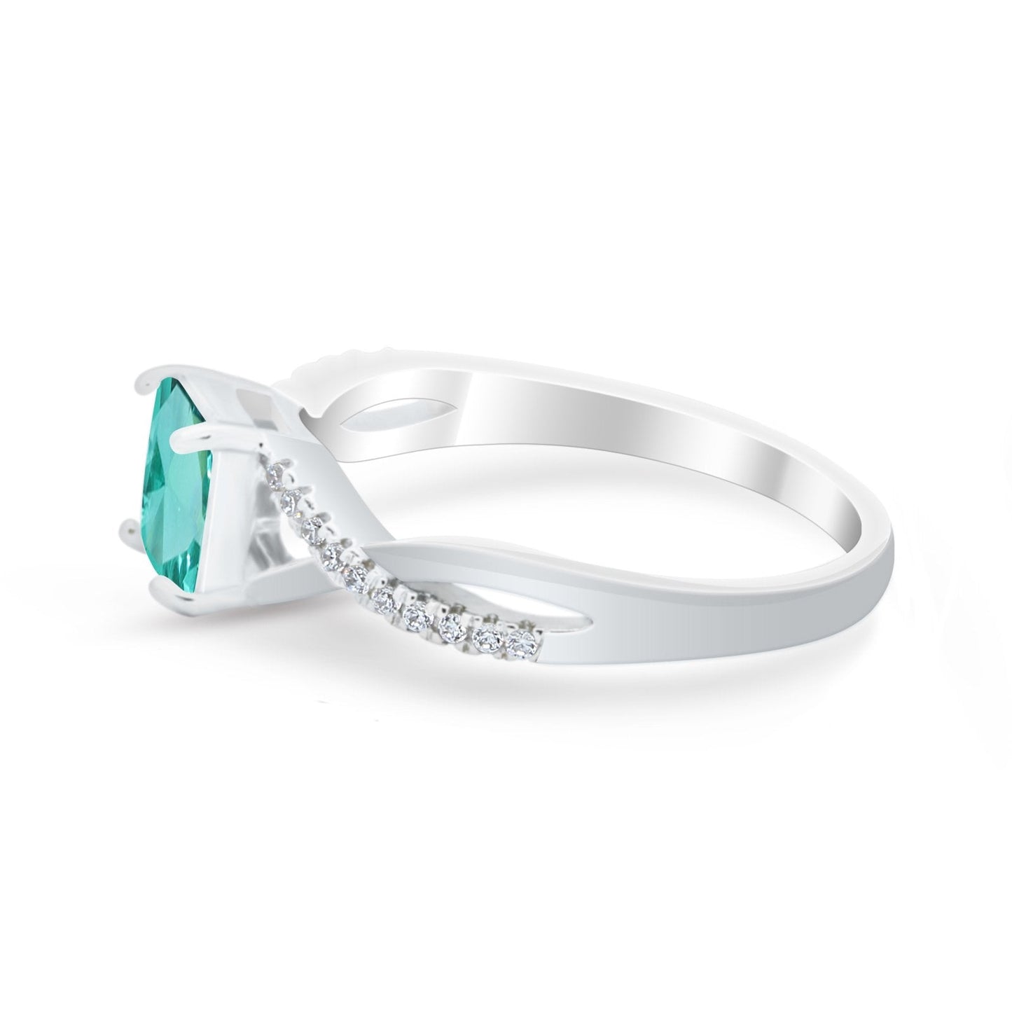 Princess Cut Paraiba Tourmaline CZ Infinity Shank Ring