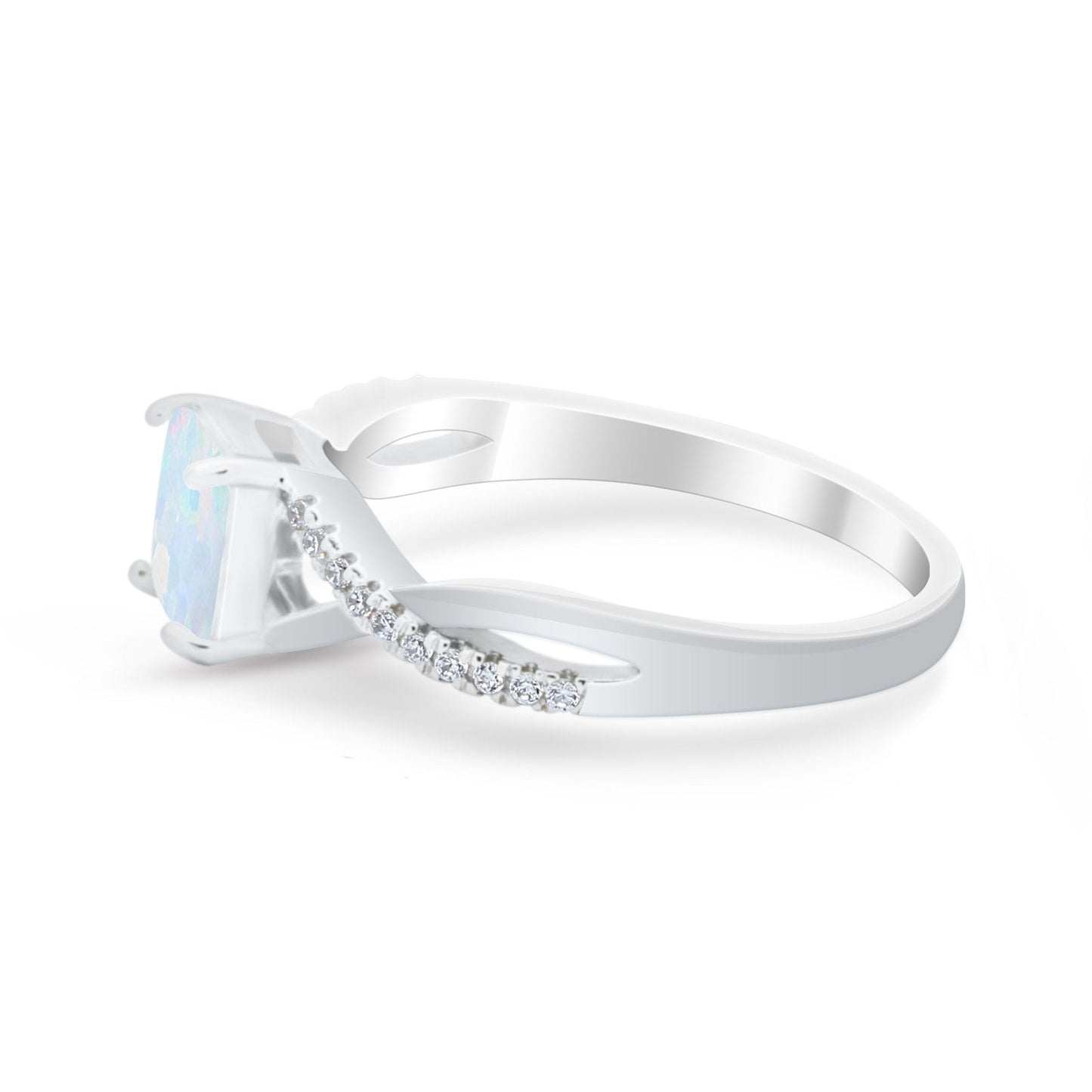 Infinity Shank Lab Created White Opal Engagement Ring