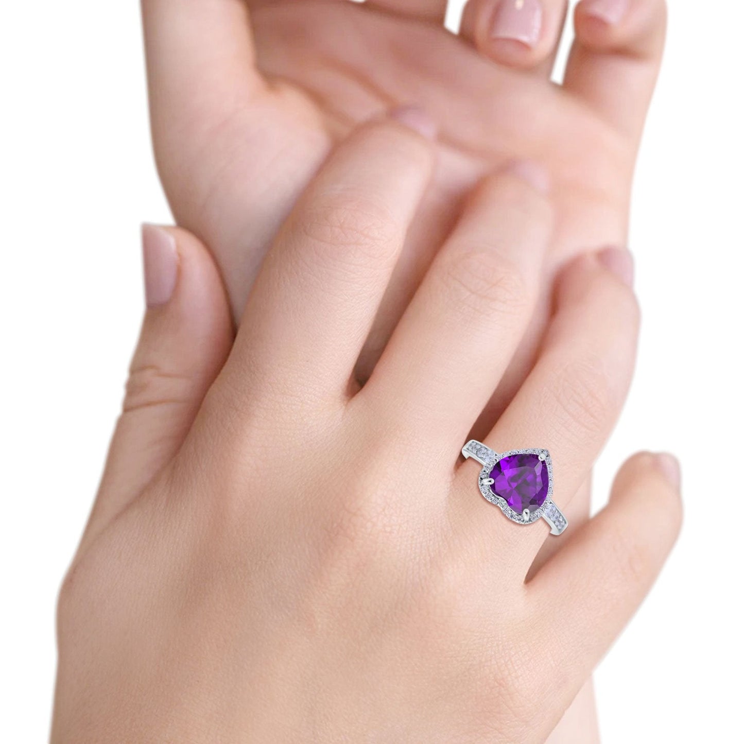 Halo Heart Promise Ring Simulated Amethyst CZ