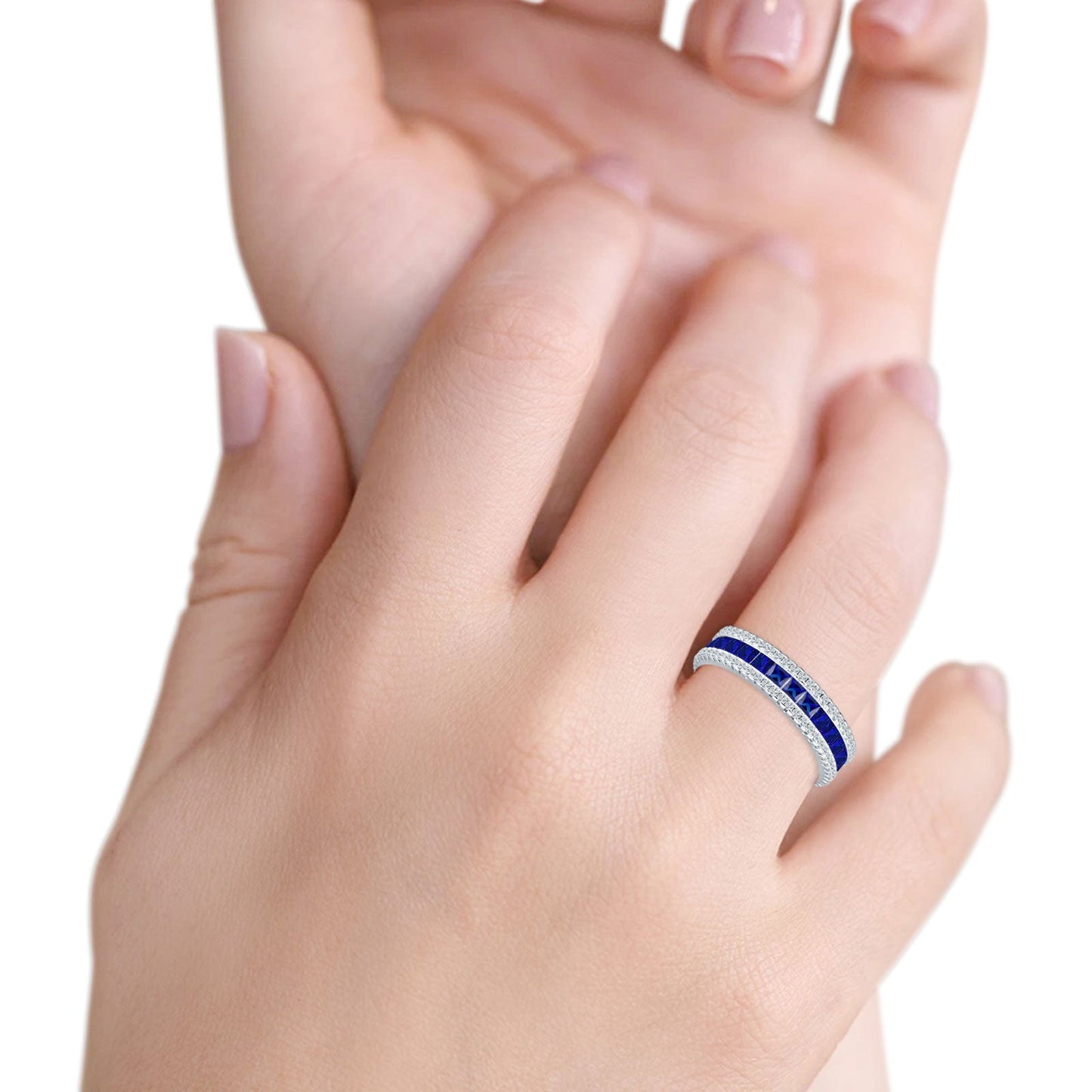 Full Eternity Band Princess Cut Blue Sapphire CZ