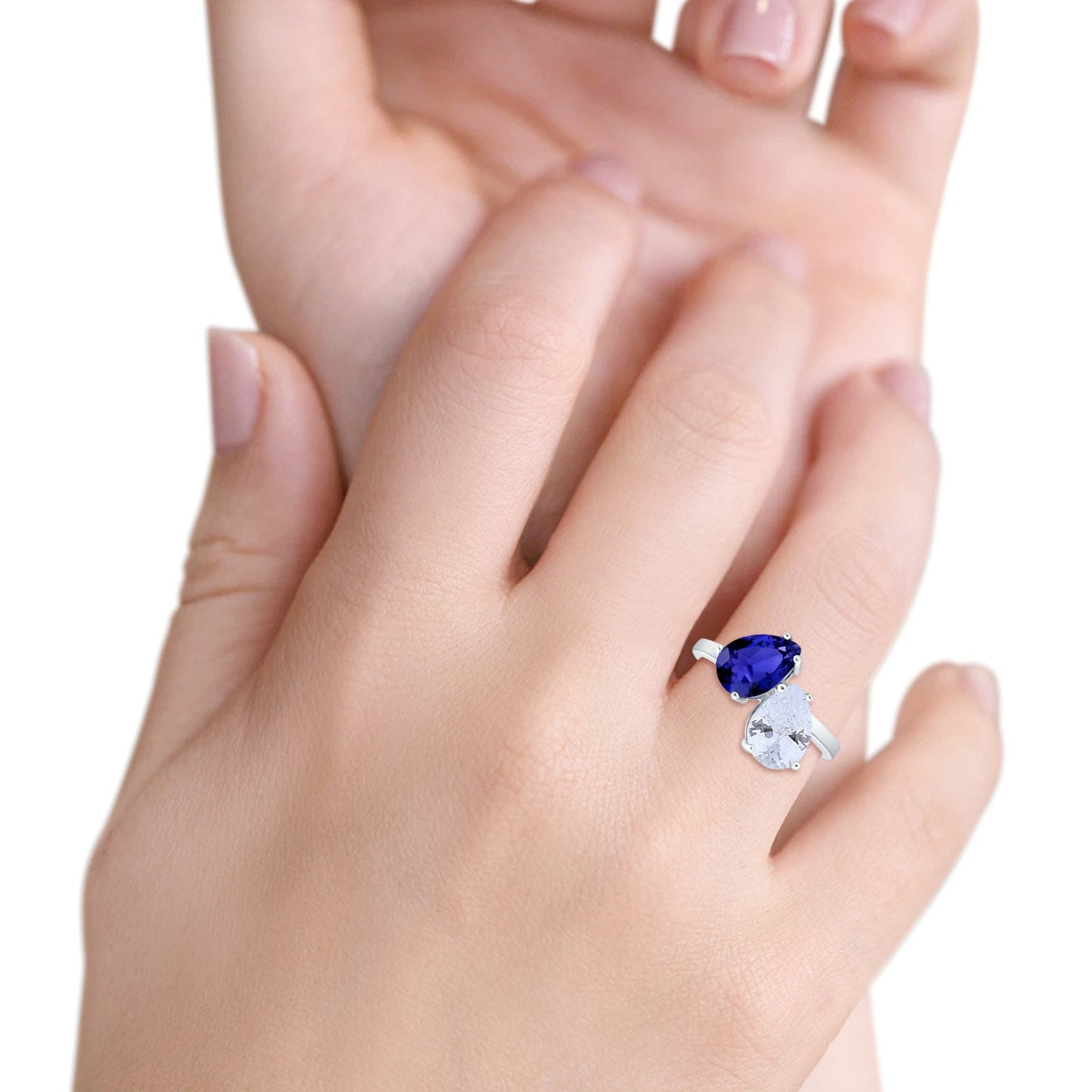 Teardrop Pear Art Deco Wedding Ring Simulated Blue Sapphire CZ