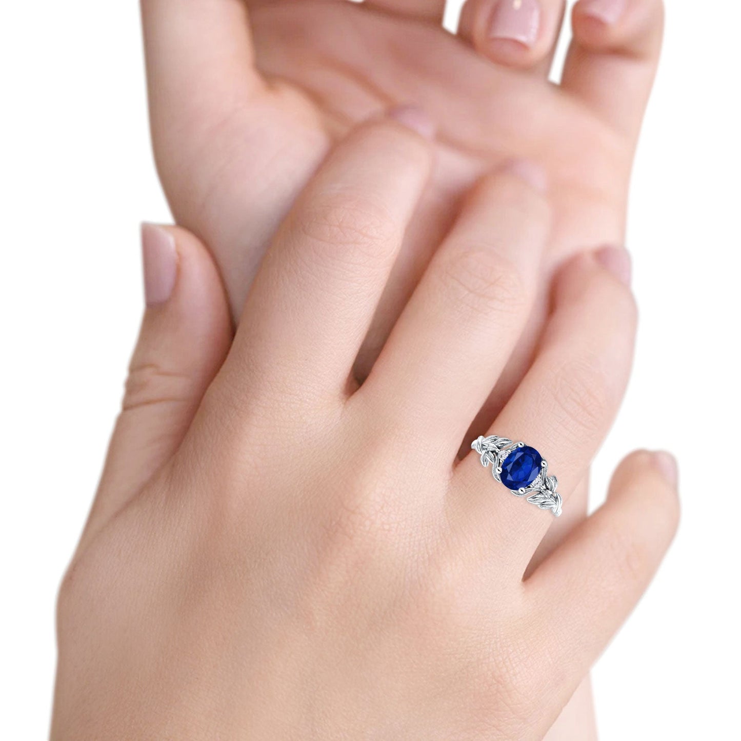 Leaf Style Oval Vintage Simulated Blue Sapphire CZ Engagement Ring