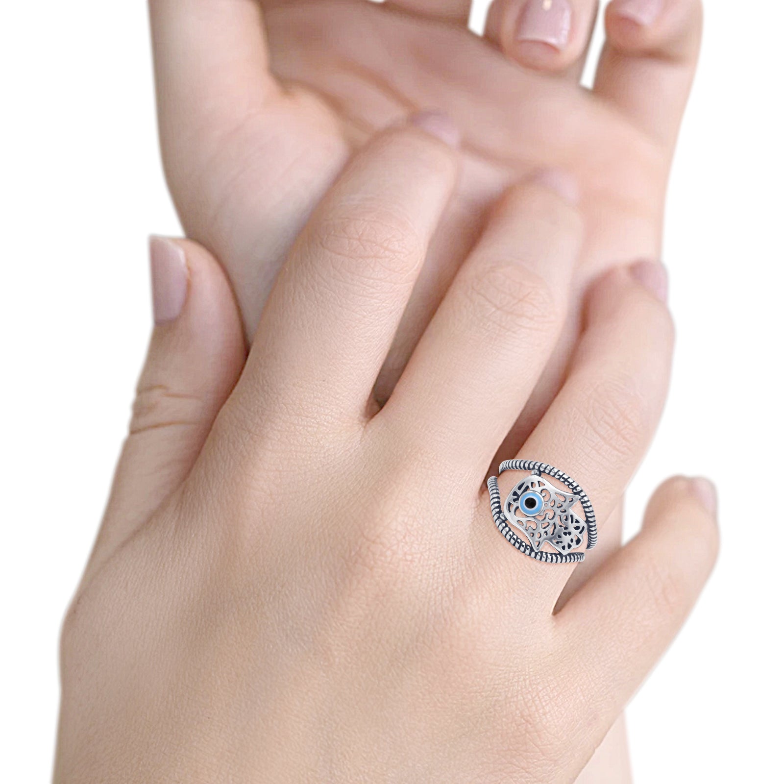 Hamsa Hand Evil Eye Ring