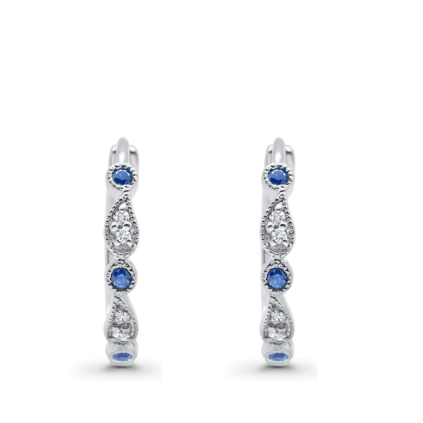 Huggie Hoop Earrings Round Simulated Blue Sapphire CZ