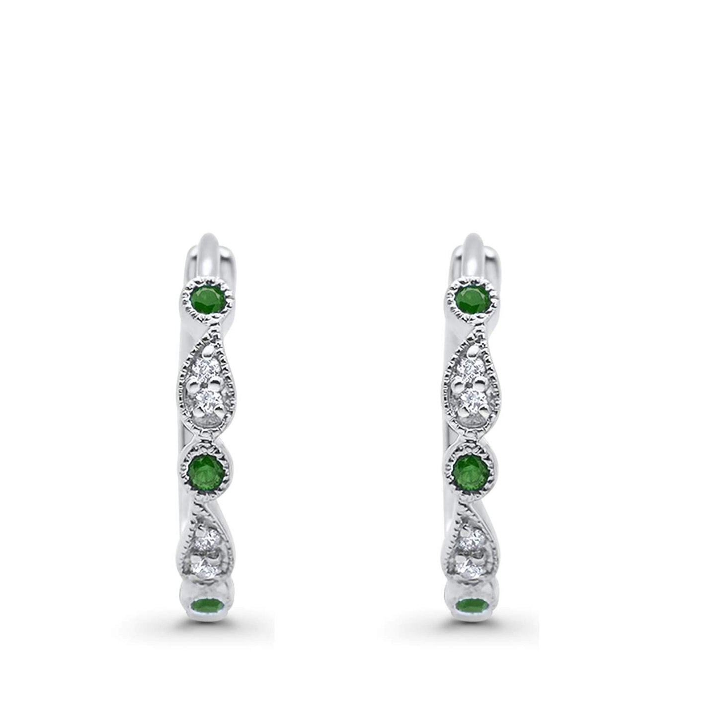 Round Simulated Green Emerald CZ Huggie Hoop Earrings