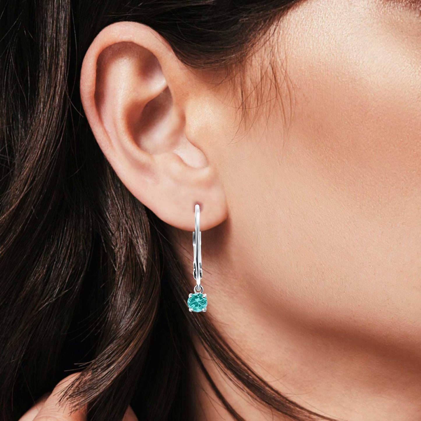 Lever Back Earring Round Simulated Paraiba Tourmaline CZ (2mm-10mm)