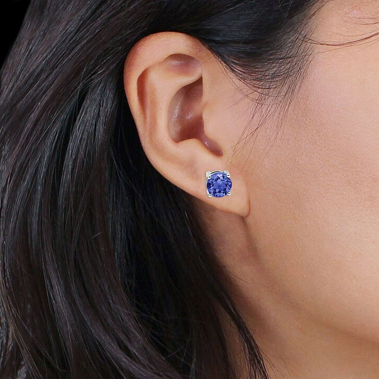 Solitaire Push Back Stud Earring Round Simulated Tanzanite Wholesale