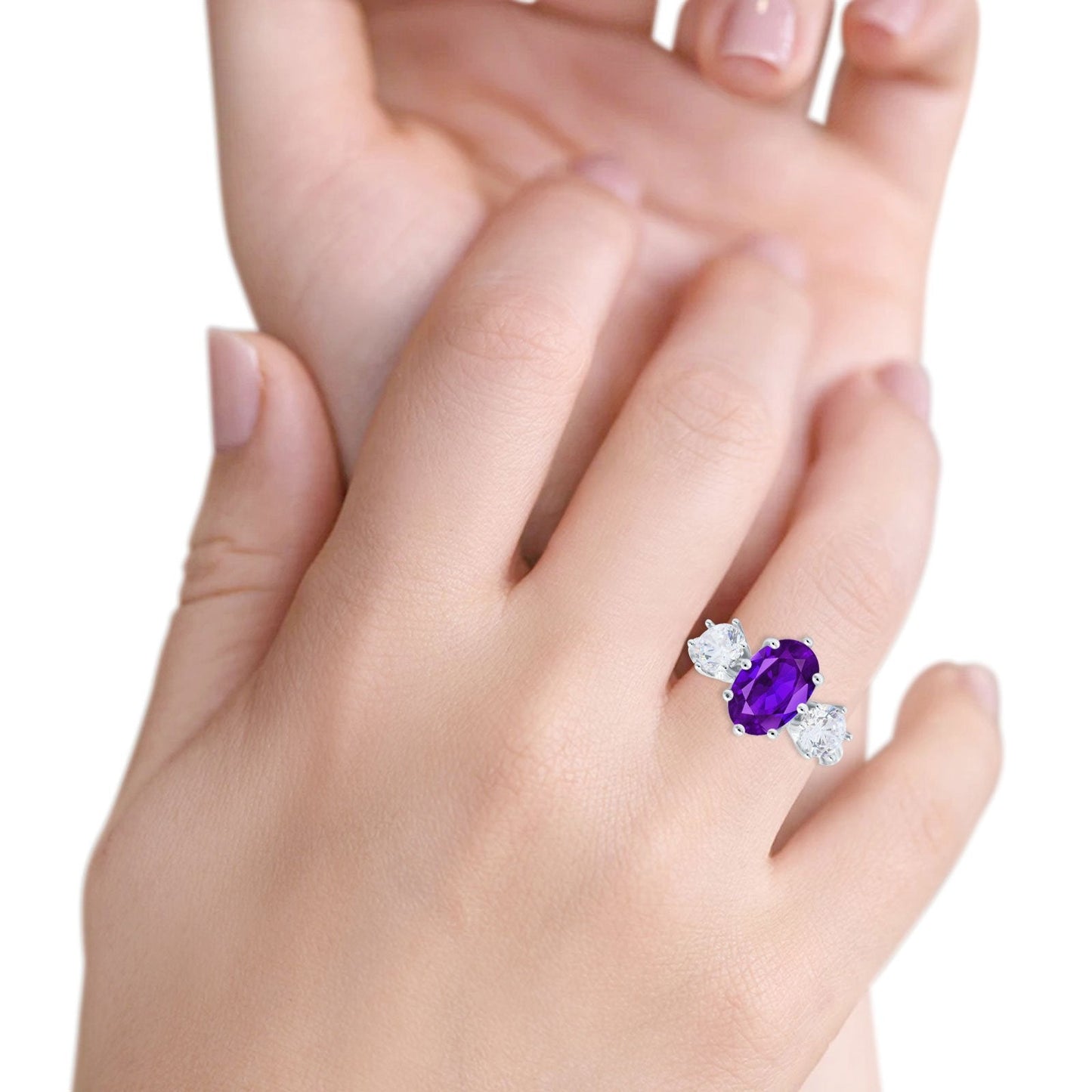 Oval Art Deco Engagement Ring Simulated Amethyst CZ