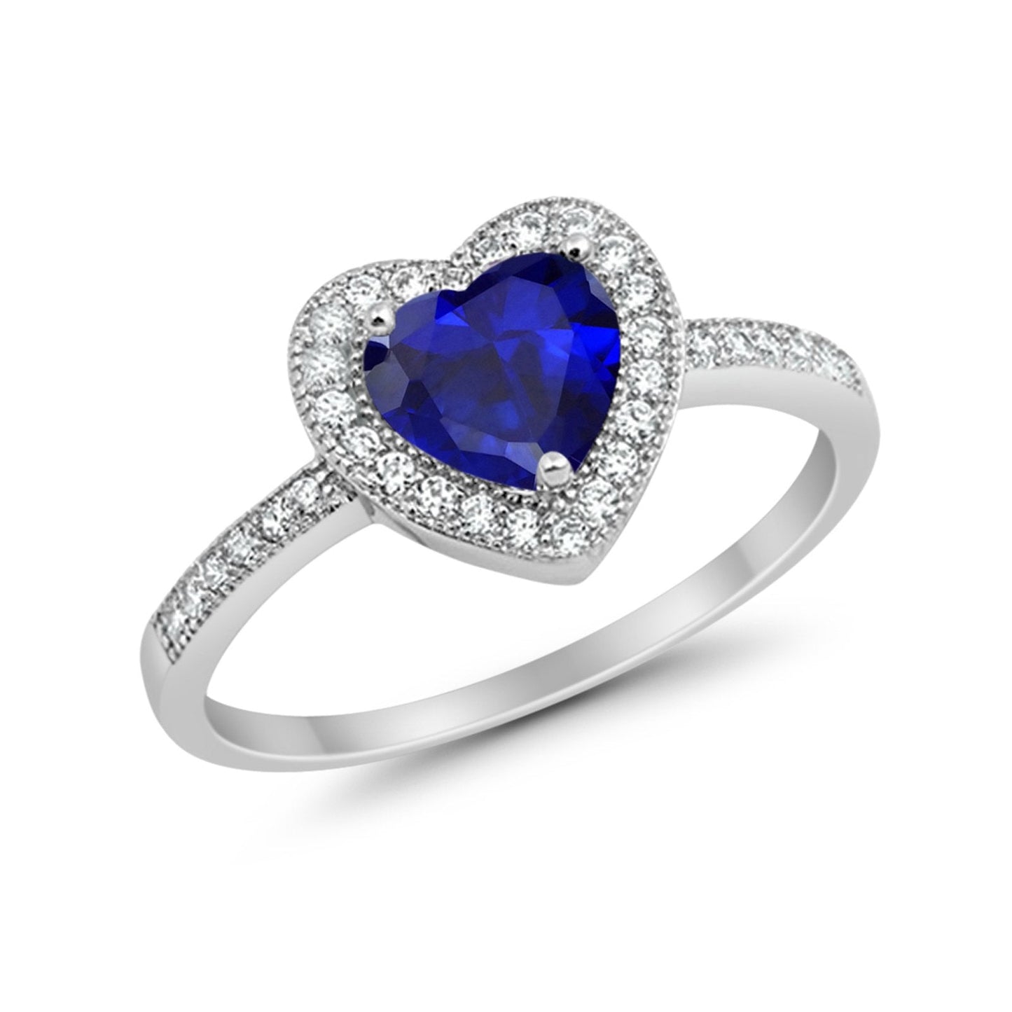 Halo Dazzling Heart Promise Ring Simulated Blue Sapphire CZ